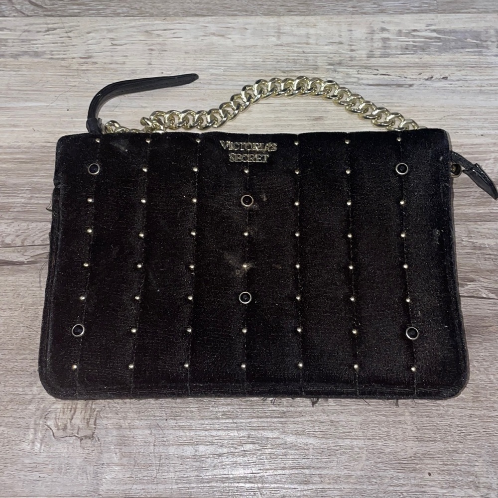 Victoria Secret black and gold velvet handbag